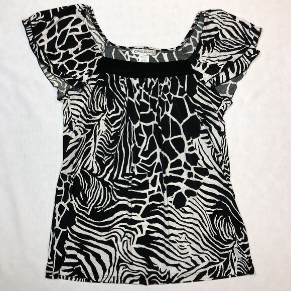 Claudia Richard Blouse Women Large Animal Print Short Sleeve Stretch Knit Top - Picture 1 of 12